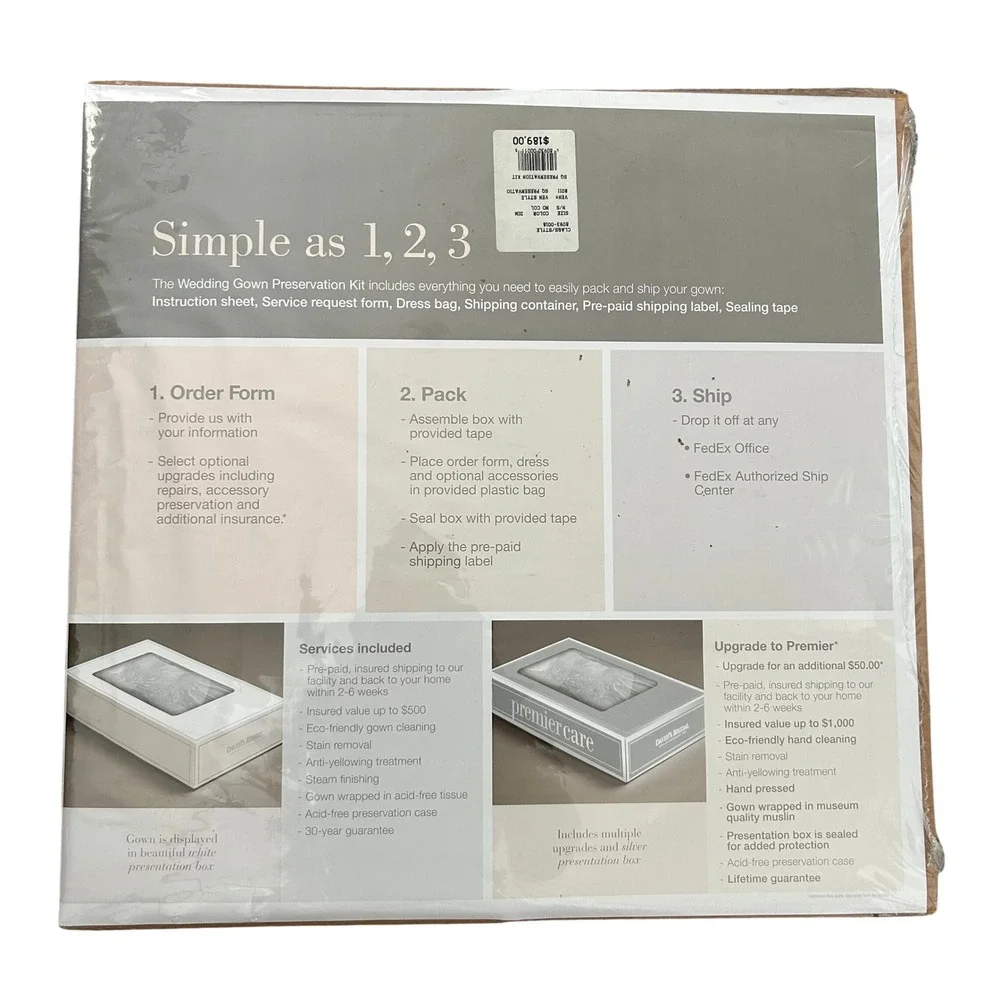 David's Bridal Wedding Gown Preservation Kit‎ New White Cleaning Storage Box